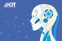 Illustration of a humanoid robot with gears and circuits, KIT logo top left.