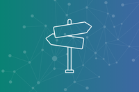 icon of a signpost. background in green and blue