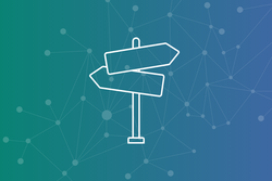 icon of a signpost. background in green and blue