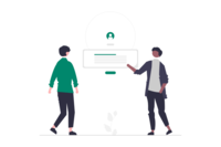 illustration of two people showing someting to each other